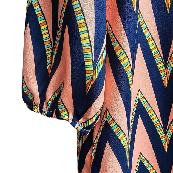 Chevron Pink & Navy Dress With 3/4 Sleeves By Pink Owl Apparel, Size Medium - Picture 4 of 8